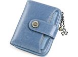 Donna Piccolo, Portafoglio Donne Vera Pelle, Con Scomparto Monete Piccolo Portafoglio Cerniera Portacarte Con Blocco Rfid (Ce-Grigio Blu)