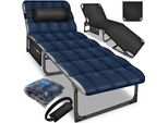 Tillvex® Lettino Da Campeggio Pieghevole Blu Navy Con Tasca Laterale E Cuscino Per Il Collo Fino A 280 Kg | Lettino Da Campeggio Con Cuscino | Lettino Da Campeggio Per Esterni E Interni | Letto Pieghevole Per Ospiti Letto Pieghevole Da Giardino Campeggio Festival Viaggio
