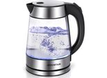 Bollitore In Acciaio Inox Da 1,7 L Con Illuminazione A Led, Vetro Borosilicato, 2200 W, Filtro Anticalcare, Autospegnimento, Protezione Contro Il Funzionamento A Secco, Senza Bpa, Argento