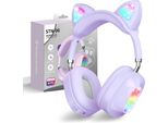 Ragazze Cat Ear Cuffie Over-Ear Con Luce Led Cuffie Stereo Pieghevoli Bluetooth, Bambini Senza Fili Con Microfono, Micro Sd/Tf, Per Tablet/Mobile/Pc