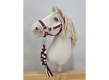 Set Per Cavallo Da Tiro: Cavezza A3 Con Pelliccia Bianca + Guinzaglio Per Cavezza Con Cordino - Bianco-Bordeaux - 5902366024575