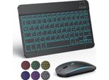 Qwertz Tastiera Bluetooth Silenziosa Con Layout Tedesco E Mouse Per Windows/Android/Ios, Retroilluminazione A 7 Colori, Ricaricabile, Nero