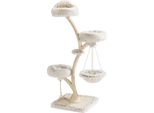 Tiragraffi Di Design Fudajo Con Lettino Appeso, Tiragraffi Per Gatti 59 X 59 X 169 Cm, Albero Per Gatti Fino A 15 Kg Con Sisal E Peluche, Mobili Per Gatti A 3 Livelli