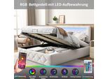 Letto Imbottito Unboxg 140X200Cm Con Led, Letto A Molle Con Contenitore E Rete A Doghe, Letto Matrimoniale Con Led E Testata Contenitore, Letto Contenitore Per Ragazzi, Velluto