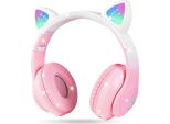Cuffie Bluetooth Con Orecchie Di Gatto Per Bambini, Cuffie Bluetooth Per Bambini, Cuffie Over-Ear Per Bambine Con Luce A Led, Stereo Pieghevole