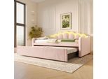 Flieks Letto Imbottito Daybed 90X200Cm Con Letto Estraibile, Divano Letto Per Ragazzi Letto Per Bambini Con Led, Letto In Legno Daybed Divano Letto, Velluto, Rosa