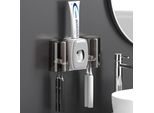 Portaspazzolino Da Parete Distributore Automatico Di Dentifricio, Elettrico 4 Fessure Per Spazzolino, 2 Tazze, Non Richiede Foratura (Grigio)