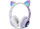Cuffie Per Bambini, Cuffie Per Bambini Bluetooth, Cuffie Per Ragazze Cat Ear Over-Ear Con Luce Led Cuffie Stereo Pieghevoli Senza Fili, Cuffie Per Bambini