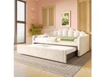 Flieks Letto Imbottito Daybed 90X200Cm Con Letto Estraibile, Divano Letto Per Ragazzi Letto Per Bambini Con Led, Letto In Legno Daybed Divano Letto, Velluto, Beige