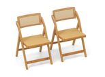 Sedie Pieghevoli In Rattan Costway In Set Da 2, Sedie Da Pranzo Con Struttura In Bambù, Sedie Da Cucina In Stile BohéMien Con Schienale Girevole E Capacità Di Carico Di 150 Kg