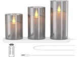 Candele Led Sfarfallio Fiamma Tremolante Stazione Di Ricarica Telecomando, Set 3 Vetro Elettrico, Fiamma Ricaricabile, Goccia D'acqua, Timer Luce Candela