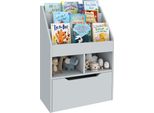 Homcom Libreria Per Bambini Libreria Per Bambini Con Cassetto, 3 Scomparti E 2 Scomparti Aperti, Scaffale Per La Camera Dei Bambini, Stanza Dei Giochi, Grigio, 60 X 29,9 X 90 Cm