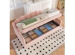 Flieks Letto Imbottito Idraulico Daybed 90X200Cm, Divano Letto Per Ragazzi Letto Per Bambini Con Led, Letto In Legno Daybed Divano Letto, Velluto, Rosa