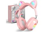 Ragazze Cat Ear Cuffie Over-Ear Con Luce Led Cuffie Stereo Pieghevoli Bluetooth, Bambini Senza Fili Con Microfono, Micro Sd/Tf, Per Tablet/Mobile/Pc