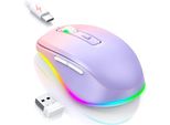 Seenda Mouse Wireless Led, Mouse Wireless Ricaricabile Con Mouse Jiggler, Mouse Wireless Usb 2.4G Silenzioso Per Laptop, Mouse Wireless Per Computer (Rosa E Viola)