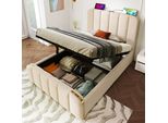 Letto Singolo Imbottito, Testata Con Finiture Dorate E Usb Type-C 90 X 200 Cm, Letto Contenitore Idraulico Senza Materasso