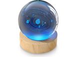 Mybeo Led Palla Decorativa In Vetro 3D, Palla Di Cristallo Luminosa Con Incisione, Scultura Luminosa Notturna A Colori, Led Rgb, Cristallo K9, 6 Cm ⌀, Base In Legno, Sistema Solare
