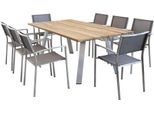 Milanihome.It - Set Tavolo E Sedie Da Giardino Per Esterno In Alluminio E Legno Resistente Di Teak Cm 200X100X74 H Con 8 Sedutedi Coloregrigio