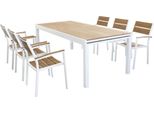 Milanihome.It - Set Tavolo 200/300X100 Struttura In Alluminio Compreso Di 6 Sedute Colore Bianco,Marronedi Colorebianco