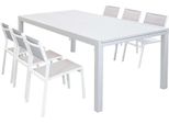 Milanihome.It - Set Tavolo Giardino Rettangolare Allungabile 200/300X100 Con 6 Sedie In Alluminio Bianco E Textilene Da Esternodi Colorebianco