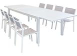 Milanihome.It - Set Tavolo Giardino Rettangolare Allungabile 200/300X100 Con 8 Sedie In Alluminio Bianco E Textilene Da Esternodi Colorebianco