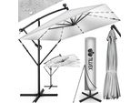 Tillvex® Ombrellone In Alluminio Rettangolare Ø 330 Cm Con Led Solar Grey + Copertura Con Manovella | Ombrellone A Sbalzo Con Supporto E Frangivento | Ombrellone Da Giardino Protezione Uv, Impermeabile, Ruotabile A 360° | Ombrellone A Manovella Da Mercato