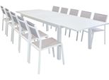 Milanihome.It - Set Tavolo Giardino Rettangolare Allungabile 200/300X100 Con 10 Sedie In Alluminio Bianco E Textilene Da Esternodi Colorebianco