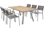Milanihome.It - Set Tavolo E Sedie Da Giardino Per Esterno In Alluminio E Legno Resistente Di Teak Cm 200X100X74 H Con 6 Sedutedi Coloregrigio