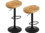 Set Di 2 Sgabelli Industriali In Legno - Sgabello Da Bar - Girevole A 360° - Regolabile In Altezza - Con Poggiapiedi - 41,5 X 60-81 X 31,5 Cm - Legno Scuro, Beige
