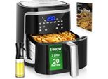 Friggitrice Ad Aria Calda 7L Xxl, Airfryer 1900W, 7 Programmi, Mantenimento In Caldo, 20 Ricette, Senza Olio, Per 6-10 Persone, Friggitrice Ad Aria Con Touch Screen Digitale A Led