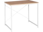 Scrivania - Scrivania - Dimensioni 80 X 60 X 70 Cm - Struttura A X - Telaio In Acciaio E Piano In Legno Di Pino - Portata 50 Kg - Per Casa E Ufficio - Bianco E Rovere Chiaro