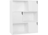 Libreria - Scaffale A Cubo - 6 Scomparti - 3 Ante - 80 X 96 X 30 Cm - Materiale A Base Di Legno E1 - 15 Kg Per Scomparto - Bianco