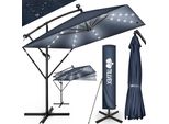 Tillvex® Ombrellone In Alluminio Rettangolare Ø 330 Cm Con Led Solare Blu Navy + Copertura Con Manovella | Ombrellone A Sbalzo Con Supporto E Frangivento | Ombrellone Da Giardino Protezione Uv, Impermeabile, Girevole A 360° | Ombrellone Da Mercato A Manovella