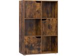 Libreria - Scaffale Verticale - 3 Livelli - 6 Ripiani, 3 Ante - Mdf - 59,7 X 29,7 X 91 Cm - Marrone Rustico