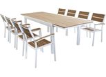 Milanihome.It - Set Tavolo 160/240X90 Struttura In Alluminio Bianco O Grigio Piano In Polywood Color Teak O Grigio Colore Bianco,Marronedi Colorebianco