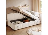 Letto Imbottito Idraulico Flieks 90X200Cm Con Contenitore, Divano Letto Day Bed Con Usb E Type-C, Letto Contenitore Letto Singolo, Velluto, Beige