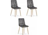 Set Di 3 Sedie Libra In Velluto Grigio Scuro Con Gambe In Legno Valora | Set Di 3 Sedie Grigie Con Struttura In Legno