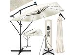 Tillvex® Ombrellone In Alluminio Rettangolare Ø 330 Cm Con Led Solar Beige + Copertura Con Manovella | Ombrellone A Sbalzo Con Supporto E Frangivento | Ombrellone Da Giardino Protezione Uv, Impermeabile, Girevole A 360° | Ombrellone Da Mercato A Manovella