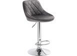 Sgabello Da Bar In Velluto - Regolabile In Altezza E Girevole - Altezza Seduta 60-82 Cm - Con Poggiapiedi - Struttura In Acciaio Cromato - Seduta 35 X 38 Cm - Portata 100 Kg - Grigio Scuro