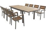 Milanihome.It - Set Tavolo E Sedie Da Giardino Per Esterno In Alluminio E Legno Resistente Di Teak Cm 160/240X95X75 H Con 8 Sedutedi Coloretaupe