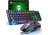 Uk Layout Gaming -Tastiera -Mouse -Set Arcobaleno - Retroilluminazione Ergonomica Usb 2400 Dpi 6 Tasti Led Ottico -LED -Pc/Computer/Laptop/Xbox