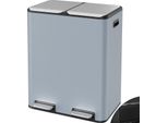 Cestino Per Rifiuti A 2 Scomparti - Cestino A Pedale In Acciaio Inox - 60 L - Filtro Antiodore - Cestino Interno Estraibile - Rettangolare - Blu-Grigio