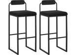 Set Di 2 Sgabelli Velvet - Sgabello Alto Da Bar 75 Cm - Con Schienale E Poggiapiedi - Struttura In Acciaio - Fino A 120 Kg - Nero