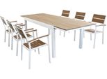 Milanihome.It - Set Tavolo 160/240X90 Struttura In Alluminio Bianco O Grigio Piano In Polywood Color Teak O Grigio Colore Bianco,Marronedi Colorebianco