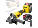 Smerigliatrice Angolare A Batteria - 21V 125 Mm M14 - Senza Fili - Due Batterie - Motore Brushless - Controllo Della Velocità - Velocità 19500 Giri/Min - Giallo