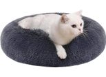 Letto Per Cani Feandrea Fluffy, Letto Per Gatti, Cuscino A Ciambella, Lavabile, Imbottitura Centrale Rimovibile, Peluche Lungo, Diametro 50 Cm, Grigio Scuro