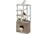 Costway Tiragraffi Con Mobile Per Lettiera, Mobile Per Gatti Per Lettiera, Tiragraffi Per Gatti Con Paletti In Sisal, Piattaforme, Buche Per Gatti E Tappetini, Grigio