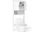 Costway 63X24X168 Cm Scaffale Da Toilette Armadietto Da Bagno, Armadietto Da Toilette Con 2 Ante E Ripiano Regolabile, Armadietto Per Lavatrice, Armadietto Soprabanco, Bianco