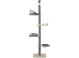 Costway Albero Per Gatti A Soffitto, 236-271 Cm, Albero Per Gatti A 5 Livelli, Tronchi Spessi, Tiragraffi Alto Per Gatti, Albero Da Arrampicata Con Amaca, Cesto E Letto, Grigio