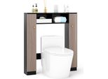 Costway 87,5X18X98 Cm Mobile Da Toilette Mobile Da Bagno A Parete, Mensola Da Toilette Con Ripiani Regolabili, Mensola Da Bagno In Legno, Mobile Da Bagno Nero